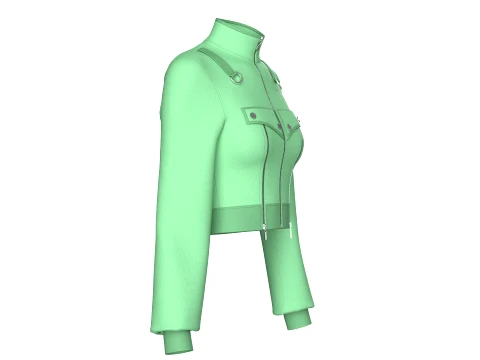 Girls Full Zip High Neck Tactical Crop Jacket 3D Model