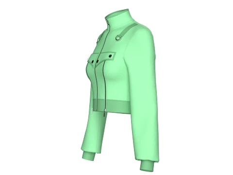Girls Full Zip High Neck Tactical Crop Jacket 3D Model