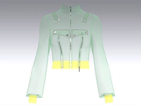 Girls Full Zip High Neck Tactical Crop Jacket 3D Model