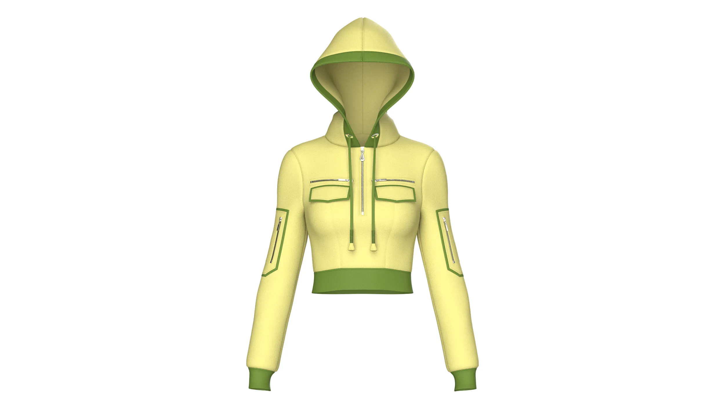 Girls Half-Zip Tactical Crop Hoodie With Pocket 3D Model .c4d .max .obj .3ds .fbx .stl .blend