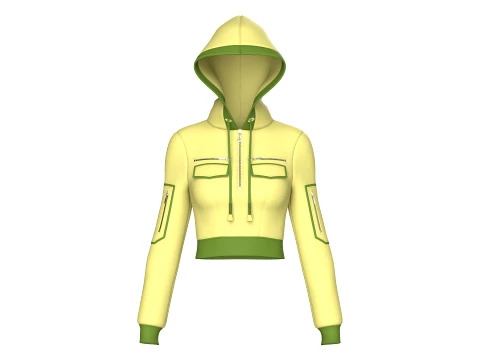 Girls Half-Zip Tactical Crop Hoodie With Pocket 3D Modell