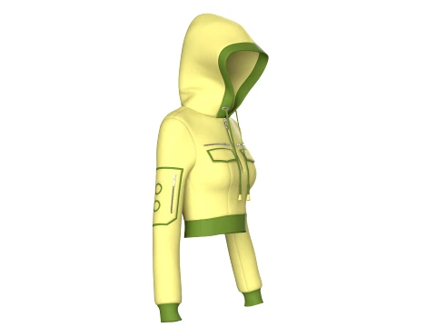 Girls Half-Zip Tactical Crop Hoodie With Pocket 3D Model