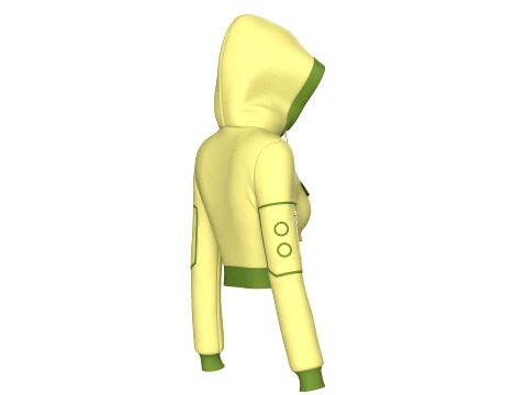 Girls Half-Zip Tactical Crop Hoodie With Pocket 3D Model