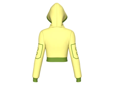 Girls Half-Zip Tactical Crop Hoodie With Pocket 3D Model
