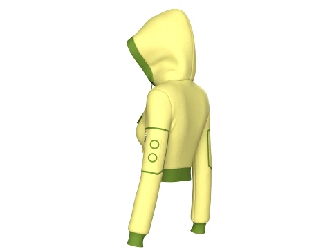 Girls Half-Zip Tactical Crop Hoodie With Pocket 3D Model