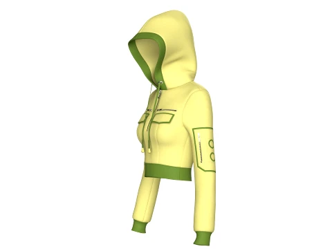 Girls Half-Zip Tactical Crop Hoodie With Pocket 3D Model