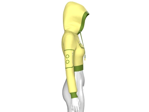 Girls Half-Zip Tactical Crop Hoodie With Pocket 3D Model