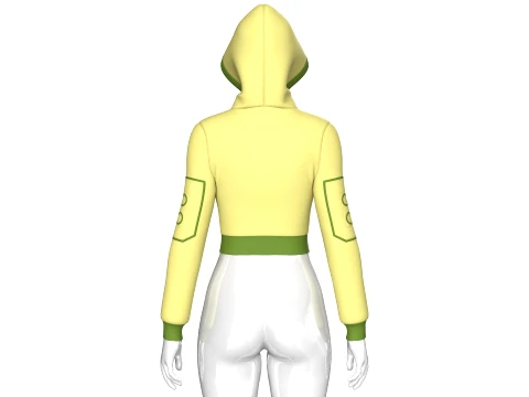 Girls Half-Zip Tactical Crop Hoodie With Pocket 3D Model