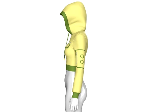 Girls Half-Zip Tactical Crop Hoodie With Pocket 3D Model