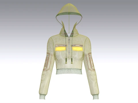 Girls Half-Zip Tactical Crop Hoodie With Pocket 3D Model
