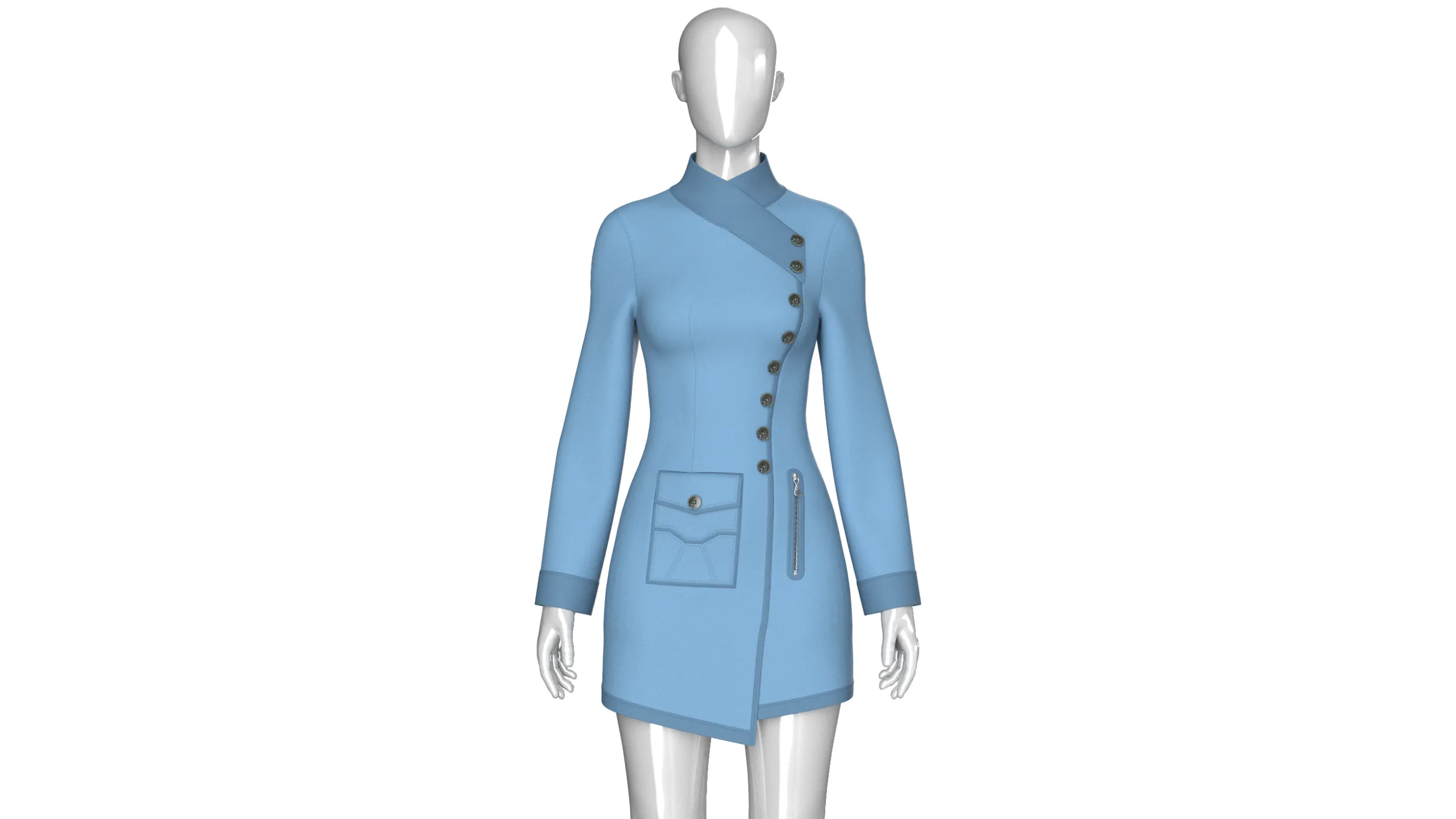 Girls High Neck Diagonal Buttons Coat Dress 3D Model .c4d .max .obj .3ds .fbx .stl .blend 