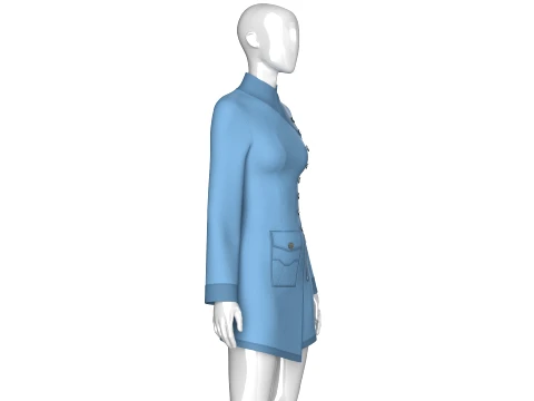Girls High Neck Diagonal Buttons Coat Dress 3D Model