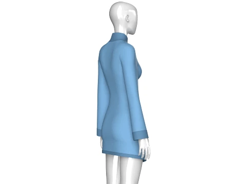 Girls High Neck Diagonal Buttons Coat Dress 3D Model