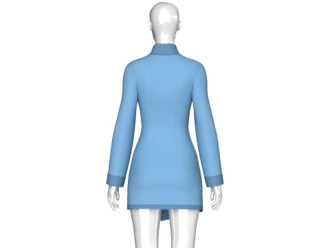 Girls High Neck Diagonal Buttons Coat Dress 3D Model