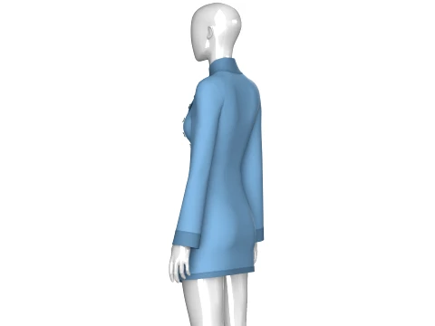 Girls High Neck Diagonal Buttons Coat Dress 3D Model