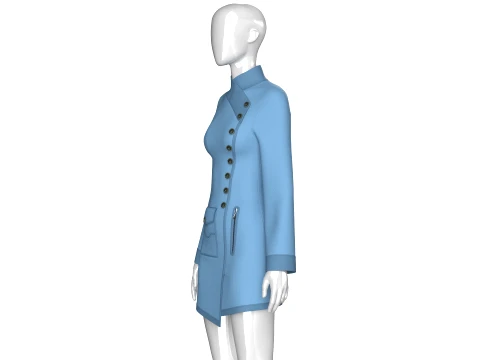 Girls High Neck Diagonal Buttons Coat Dress 3D Model