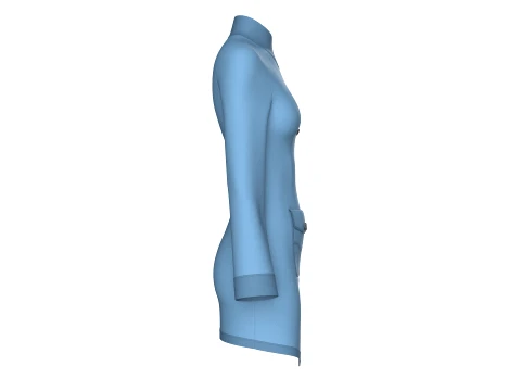 Girls High Neck Diagonal Buttons Coat Dress 3D Model