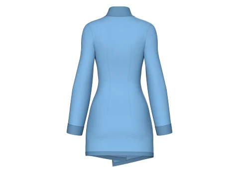 Girls High Neck Diagonal Buttons Coat Dress 3D Model