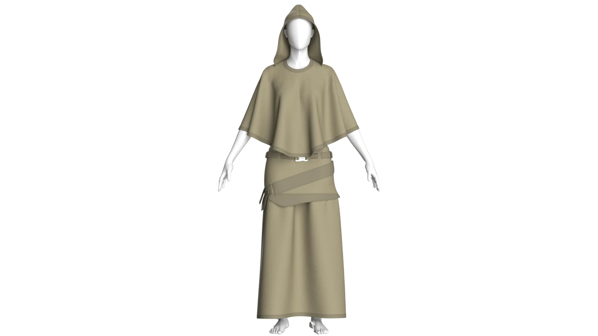 Girls Hooded Cape Top With Belted Skirt-Outfit 3D Model .c4d .max .obj .3ds .fbx .stl .blend