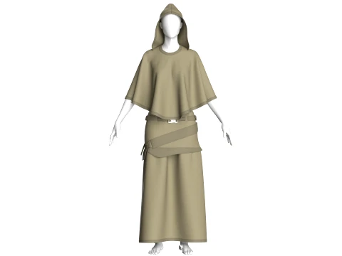 Girls Hooded Cape Top With Belted Skirt-Outfit 3D Modell