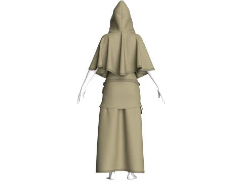 Girls Hooded Cape Top With Belted Skirt-Outfit 3D Model