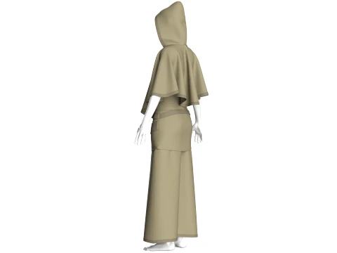 Girls Hooded Cape Top With Belted Skirt-Outfit 3D Model