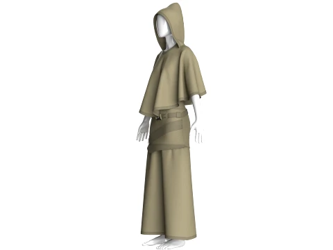 Girls Hooded Cape Top With Belted Skirt-Outfit 3D Model