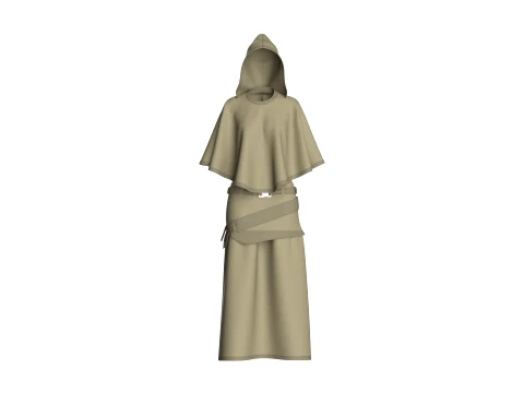 Girls Hooded Cape Top With Belted Skirt-Outfit 3D Model
