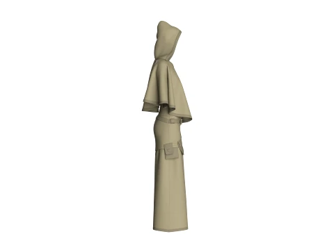 Girls Hooded Cape Top With Belted Skirt-Outfit 3D Model