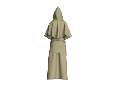Girls Hooded Cape Top With Belted Skirt-Outfit 3D Model