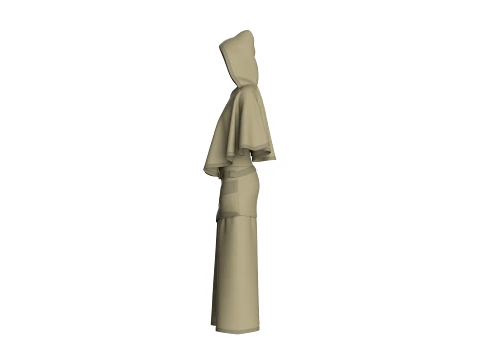 Girls Hooded Cape Top With Belted Skirt-Outfit 3D Model