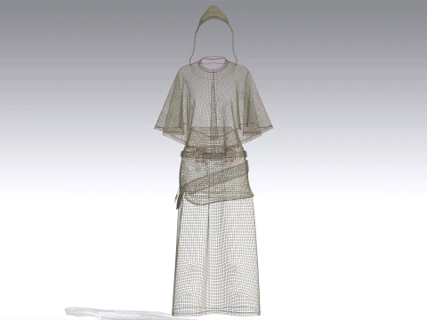 Girls Hooded Cape Top With Belted Skirt-Outfit 3D Model