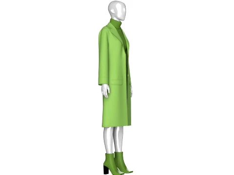 Girls Long Overcoat With Midi Sweater 3D Model