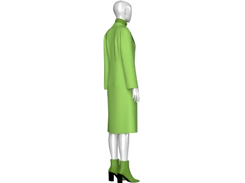 Girls Long Overcoat With Midi Sweater 3D Model