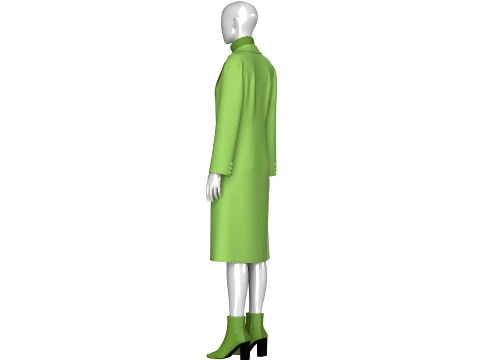 Girls Long Overcoat With Midi Sweater 3D Model