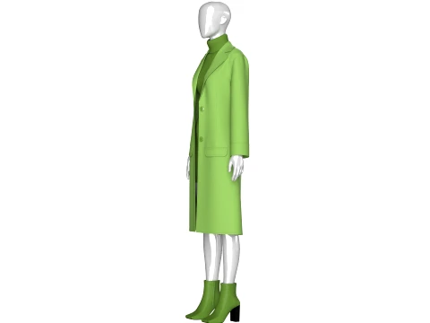 Girls Long Overcoat With Midi Sweater 3D Model