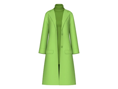 Girls Long Overcoat With Midi Sweater 3D Model