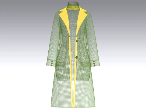 Girls Long Overcoat With Midi Sweater 3D Model