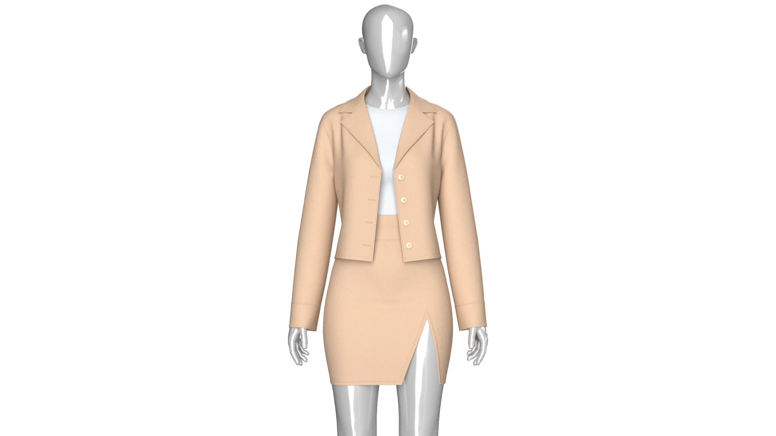 Girls Notch-Lapel Blazer With Front Slit Skirt 3D Model .c4d .max .obj .3ds .fbx .stl .blend 