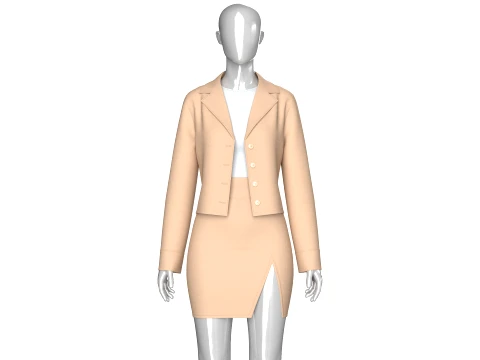 Girls Notch-Lapel Blazer With Front Slit Skirt 3D Modell