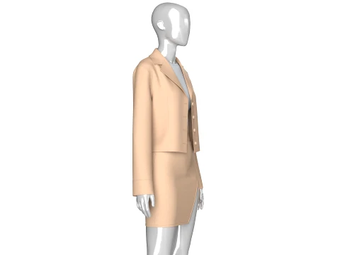 Girls Notch-Lapel Blazer With Front Slit Skirt 3D Model