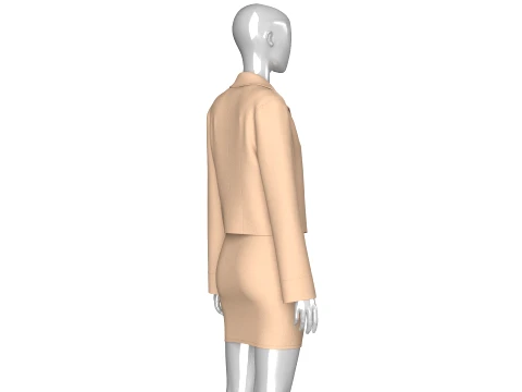 Girls Notch-Lapel Blazer With Front Slit Skirt 3D Model