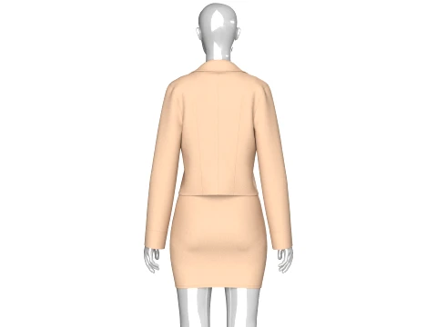 Girls Notch-Lapel Blazer With Front Slit Skirt 3D Model