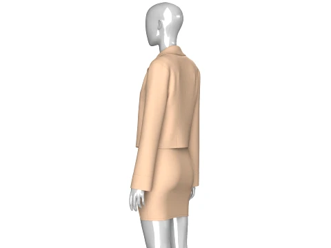 Girls Notch-Lapel Blazer With Front Slit Skirt 3D Model