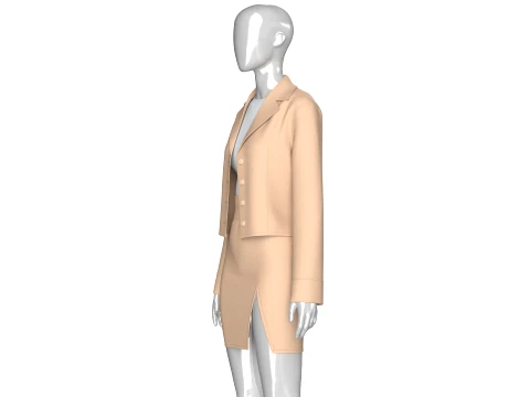 Girls Notch-Lapel Blazer With Front Slit Skirt 3D Model