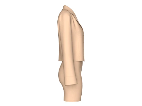 Girls Notch-Lapel Blazer With Front Slit Skirt 3D Model