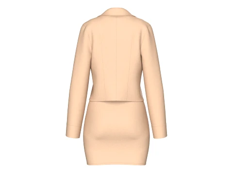 Girls Notch-Lapel Blazer With Front Slit Skirt 3D Model