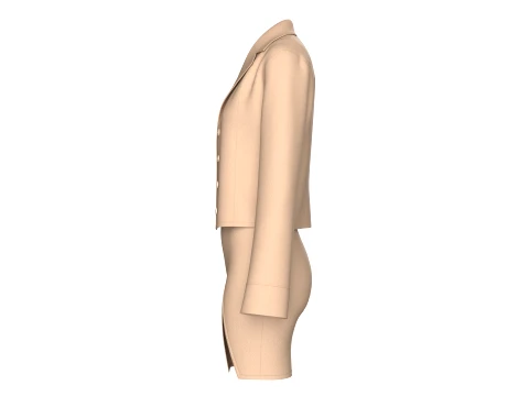 Girls Notch-Lapel Blazer With Front Slit Skirt 3D Model