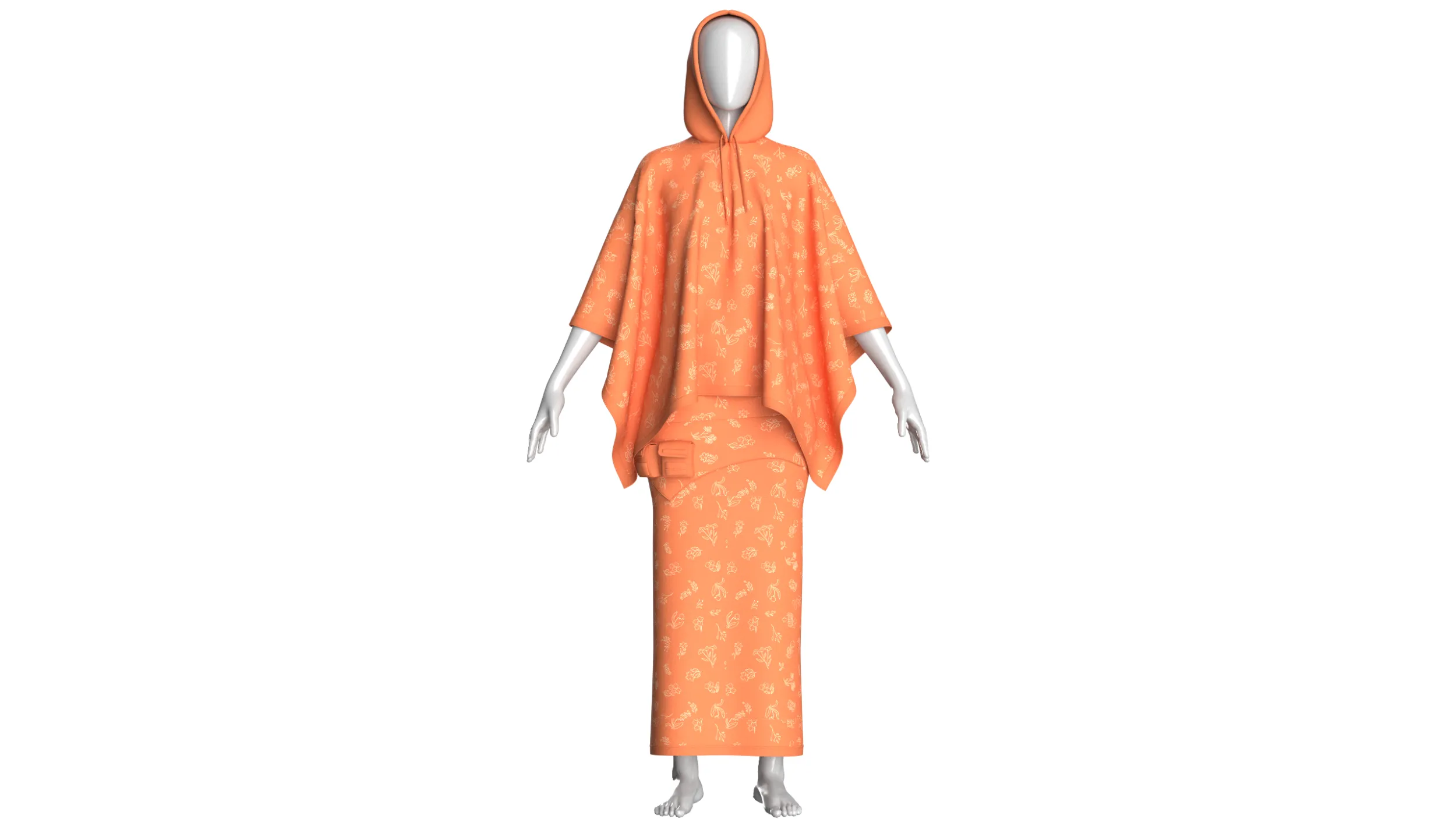 Girls Printed Hooded Cape Top With Skirt-Outfit 3D Model .c4d .max .obj .3ds .fbx .stl .blend