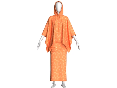 Girls Printed Hooded Cape Top With Skirt-Outfit 3D Modell